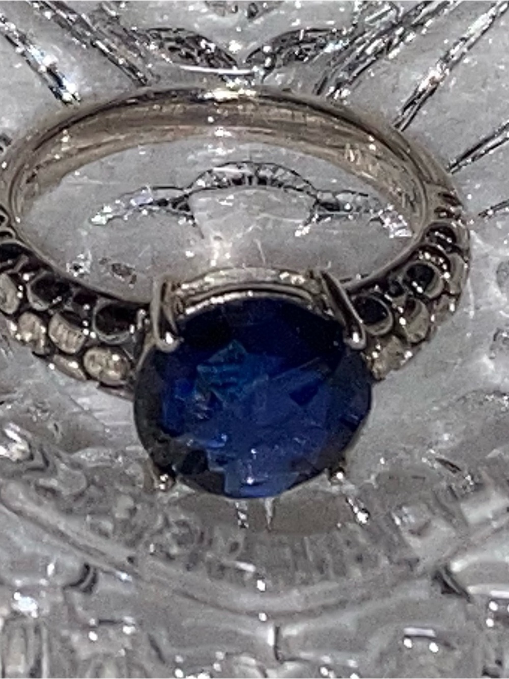Michael Dawkins Silver Ring with Deep Blue Faceted Stone